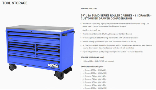 SP Tools 59" USA Sumo Roll Cabinet 11Dwr Custom Edition Blue