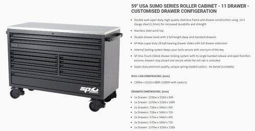 SP Tools 59" USA Sumo Roll Cabinet 11Dwr Custom Edition Grey