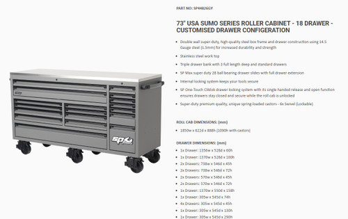 SP Tools 465p MM/AF 73" USA Sumo Roll Toolkit 18Dwr Custom Grey