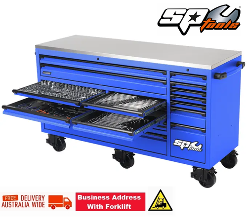 1/4”Dr SOCKETS & ACCESSORIES
12pt - 4, 5, 6, 7, 8, 9, 10, 11, 12 & 13mm
12pt - 3/16, 7/32, 1/4, 9/32, 5/16, 11/32, 3/8, 7/16 & 1/2”
Torx - T10, T15, T20 & T25
Inhex - 3, 4, 5 & 6mm, 1/8, 5/32, 3/16, 7/32 & 1/4”
45T Ratchet, Flex Handle & Universal Joint
Extension Bars - 50 & 150mm 
3/8”Dr SOCKETS & ACCESSORIES
12pt - 6, 7, 8, 9, 10, 11, 12, 13, 14, 15, 16, 17, 18, 19, 20, 21 & 22mm
12pt - 1/4, 5/16, 3/8, 7/16, 1/2, 9/16, 5/8, 11/16, 3/4, 13/16 & 7/8”
12pt - Deep - 10, 11, 12, 13, 14, 15, 16, 17, 18 & 19mm
12pt Deep - 5/16, 3/8, 7/16, 1/2, 9/16, 5/8, 11/16 & 3/4”
Deep 12pt - 10, 11, 12, 13, 14, 15, 16, 17, 18 & 19mm
Deep 12pt - 5/16, 3/8, 7/16, 1/2, 9/16, 5/8, 11/16 & 3/4”
Torx - T27, T30, T40, T45, T50 & T55
Inhex - 6, 7, 8, 9 & 10mm, 3/16, 7/32, 1/4, 5/16 & 3/8”
Spark Plug Sockets - 5/8 & 13/16”
45T Ratchet, Flex Handle & Universal Joint
Extension Bars - 75 & 150mm
Adaptors - 3/8Fx1/4M (x2) & 3/8Fx1/2M 

1/2”Dr SOCKETS & ACCESSORIES
12pt - 10, 11, 12, 13, 14, 15, 16, 17, 18, 19, 20, 21, 22, 23, 24, 26, 27, 30 & 32mm
12pt - 3/8, 7/16, 1/2, 9/16, 5/8, 11/16, 3/4, 13/16, 7/8, 15/16, 1, 1-1/16, 1-1/8, 1-3/16 & 1-1/4”
Spark Plug Sockets - 5/8 & 13/16”
45T Ratchet, Flex Handle & Universal Joint
Extension Bars - 75, 125 & 150mm
Adaptor - 1/2Fx3/8M 

SPANNERS
Quad Drive Combination Spanners - 6, 7, 8, 9, 10, 11, 12, 13, 14, 15, 16, 17, 18, 19, 20, 21, 22, 23, 24, 25 & 26mm
Quad Drive Combination Spanners - 1/4, 5/16, 3/8, 7/16, 1/2, 9/16, 5/8, 11/16, 3/4, 13/16, 7/8, 15/16 & 1”
Flare Nut Spanners - 10x11, 12x13, 14x17 & 19x22mm
Flare Nut Spanners - 3/8x7/16, 1/2x9/16, 5/8x11/16 & 3/4x7/8” 

TOOLS
Screwdrivers - 3.0x75, 5.5x100, 6.5x38, 6.5x100, 6.5x150 & 8.0x150mm
Screwdrivers - #0x75, #1x75, #2x38, #2x100, #2x150 & #3x150mm
Screwdrivers - T8, T10, T15, T20, T25, T27, T30 & T40
Precision Screwdrivers - 2.0x50, 2.5x50, 3.0x50, #0x50, #00x50 & #000x50mm
Technicians Bit set - 71pc
Ratchet Driver Bit Set - 31pc
Impact Screwdriver Set - 13pc
Hex Keys - 1.5, 2, 2.5, 3, 4, 5, 6, 8 & 10mm
Hex Keys - 1/16, 5/64, 3/32, 1/8, 5/32, 3/16, 1/4, 5/16 & 3/8”
Torx Keys - T10, T15, T20, T25, T27, T30, T40 & T50
Hex Keys Stubby - 2, 2.5, 3, 4, 5, 6, 8 & 10mm
Hex Keys Stubby - 5/64, 3/32, 1/8, 5/32, 3/16, 1/4, 5/16 & 3/8”
Torx Keys Stubby - T8, T10, T15, T20, T25, T30, T40 & T50
Pliers - Combination, Long Nose, Multigrip (x3) & Locking
Circlip Pliers Set - 4pc
Cutters - Diagonal - 2pc
Adjustable Wrenches - 3pc
Hammers - Ball Pein 16oz & 24oz, Dead Blow, Soft/Hard Head - 40mm
Pin Punch & Chisel Set - 10pc
Gasket Scraper Set - 3pc
Screw Extractor Set - 5pc
Thread Files - 2pc
Electrical Digital Multimeter
Circuit Tester
Pick Set - 4pc
Tweezers Set - 4pc
Wire Brush Set - 3pc
Magnetic Pick-up Tool
Inspection Mirror
Tape Measure
Hacksaw
Knife 