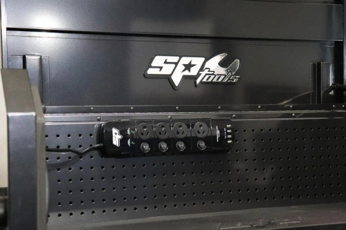 2x MAGNETIC MOUNT SURGE PROTECTED POWER BOARDS - 4 OUTLETS & 4 USB PORTS
POSITION YOUR POWER BOARD ANYWHERE ON YOUR TOOL KIT
All USA Sumo Series power hutches and side cabinets include several electrical cable access points, strategically positioned to allow you to power or charge your tools and USB Powered devices as conveniently as possible.
Each power board includes 4 individually switched surge protected power outlets and 4 USB ports and a magnetic holder unique to SP Tools, that allows users to position the power board on any steel part of the hutch or roll cab using four ultra strong magnetic backing plates. 2x MAGNETIC MOUNT SURGE PROTECTED POWER BOARDS - 4 OUTLETS & 4 USB PORTS
POSITION YOUR POWER BOARD ANYWHERE ON YOUR TOOL KIT
All USA Sumo Series power hutches and side cabinets include several electrical cable access points, strategically positioned to allow you to power or charge your tools and USB Powered devices as conveniently as possible.
Each power board includes 4 individually switched surge protected power outlets and 4 USB ports and a magnetic holder unique to SP Tools, that allows users to position the power board on any steel part of the hutch or roll cab using four ultra strong magnetic backing plates.