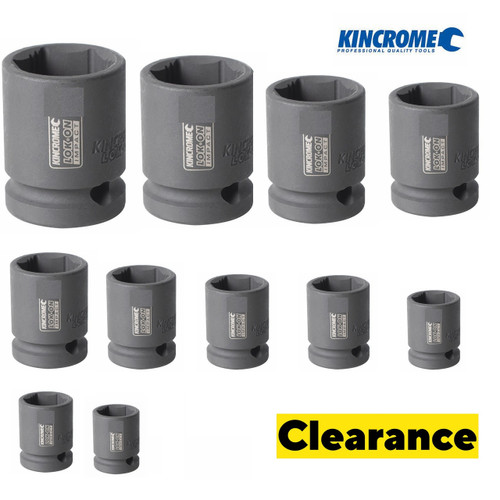 Be quick for these Kincrome LOK-ON 1/2" Impact Sockets for well below normal cost price! VERY Limited stock!

All LOK-ON™ Impact Sockets are manufactured from 42CrMo4. Chrome Molybdenum is an industrial grade material designed for impact and extreme torque applications. Standard 50bv30 CrV sockets are not designed for impact use and may shatter and cause personal injury if used for impact. LOK-ON™ Impact Sockets are finished in black phosphate for superior corrosion protection and are stamped and laser etched for easy size identification. LOK-ON™ Impact Sockets will perform better, last longer, save time, reduce wear and replace the need for fastener extraction tools.

Standard DIN, ANSI
Warranty Lifetime Guarantee
Material Chrome Molybdenum (42 Cr-Mo4 - Impact Grade)

You get:
K27102 KINCROME - LOKON IMPACT SKT 1/2DRV 10MM 
K27104 KINCROME - LOKON IMPACT SKT 1/2DRV 12MM
K27105 KINCROME - LOKON IMPACT SKT 1/2DRV 13MM
K27106 KINCROME - LOKON IMPACT SKT 1/2DRV 14MM
K27107 KINCROME - LOKON IMPACT SKT 1/2DRV 15MM
K27108 KINCROME - LOKON IMPACT SKT 1/2DRV 16MM
K27109 KINCROME - LOKON IMPACT SKT 1/2DRV 17MM
K27110 KINCROME - LOKON IMPACT SKT 1/2DRV 18MM 
K27111 KINCROME - LOKON IMPACT SKT 1/2DRV 19MM 
K27113 KINCROME - LOKON IMPACT SKT 1/2DRV 21MM
K27114 KINCROME - LOKON IMPACT SKT 1/2DRV 22MM