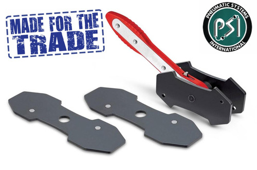 The PSI Ratcheting Brake Caliper Press works on single, dual & quad piston calipers. 
The 360 degree ratcheting swing allows access for easy access at any angle. 
Large plates evenly distribute pressure to prevent piston misalignment and the reversing lever makes for easy changeover from spreading to retracting.

Features:
Heavy duty construction
Quick change from spreading to retracting
Suits single, twin, quad piston & floating type calipers
Evenly distributes force to prevent piston misalignment during use
Includes magnetic extended adaptor plates to suit multi piston calipers on heavy duty vehicles.

Specifications:
Size range: 40-75mm (& AF equivilent)