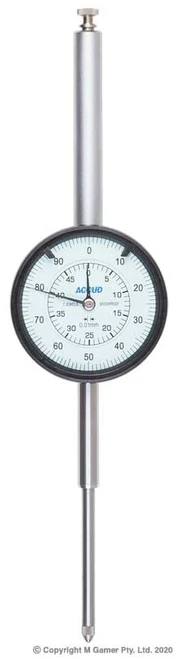 Graduation: 0.01 mm
With limit hands
Range per revolution: 1mm
Lug and flat back

Range: 0-50mm
Accuracy: 40um
Scale: 0-100