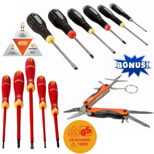 Bahco Ergo Screwdriver Set + VDE Set + Bonus Multi Tool!