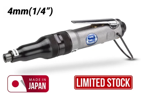 Shinano SI-1140 Straight Grip Screw Driver 4mm Capacity
The Shinano SI-1140 is a high-precision pneumatic screwdriver engineered for reliability and durability in demanding industrial environments. With its straight-grip design, lightweight body, and smooth torque delivery, it is ideal for assembly tasks requiring accuracy and efficiency.

Features:
Straight-grip body for stable and controlled operation
4 mm screw capacity for small to medium fastening applications
Durable industrial-grade construction from Shinano Japan
Lightweight, ergonomic design minimizes operator fatigue
Consistent torque output for repeatable fastening results
Suitable for production lines, electronics assembly, and precision work

Specifications:
Shank Size: 6.35mm (1/4")
Max Torque: 1.5Nm (1.1ft-Ib)
Working Torque: 0.3-1.5Nm / 0.2-1.1Lb
Bolt Capacity: 4mm / 5/32"
Free Speed: 1,700 r.p.m
Noise Level: 80dBA
Vibration: 0.2a/k (0.5m/s²)
Avg. Air Consumption: 1.9CFM (0.9L/s)
Air Inlet Size: 1/4"
Weight: 1kg