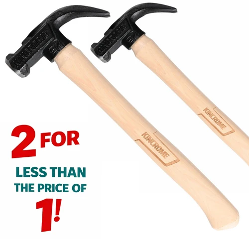 Kincrome Hickory Claw Hammers have been designed and put to the test in harsh Australian conditions by Aussie tradies. The handle is an ergonomic, comfortable genuine American hickory handle that has been shaped to provide maximum grip and control.

At the business end, the heads are constructed from hardened and tempered carbon steel heads that perform as well as they look. Ideal for building, carpentry and general purpose applications, Kincrome Hickory Claw Hammers are the perfect all-rounder whether you’re using it every day on the job-site or you’re a weekend warrior looking for your first hammer.
In Stock

Features
Designed & tested by Aussie tradies in harsh Australian conditions
Handle designed and shaped for maximum comfort and a secure grip
Genuine American hickory handle provides corrosion protection
Hardened & tempered carbon steel head

Specifications
Brand	KINCROME
Handle Material	Hickory
Head Material	Carbon Steel
Warranty Kincrome Quality
Material Hickory

YOU GET:
Size 24oz (680g)
Length (mm)  382
Width (mm) 145
Height (mm) 37
Weight (kg)	0.98

Size 20oz (560g)
Length (mm) 344
Width (mm) 136
Height (mm) 35
Weight (kg)	0.86