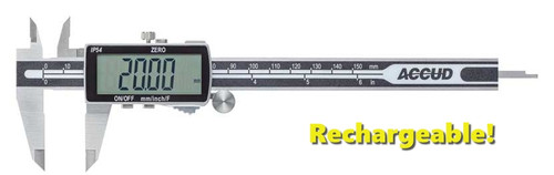Rechargeable battery delivers around 3 months daily use on a full charge!

Range: 150mm
Resolution: 0.001 mm
Accuracy: 0.3 mm
Inside Jaw Length: 24 mm
Internal Jaw Reach: 19 mm
Beam: 16 mm
External Jaw Reach: 40 mm
Length: 236 mm
IP54

Buttons: on/off, zero, mm/inch
Data output (cable code:100-03)
Made of stainless steel
