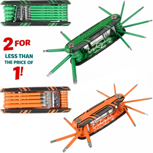 Be quick for this clearance deal. You get the KINCROME TORX AND TAMPERPROOF sets for less than the RRP of one set!

The Kincrome Folding Hex & TORX® Key range offers an attractive and cost effective solution for tradespeople and DIY users that need to keep a variety of popular high-quality hex keys nearby. Each hex key is manufactured from Chrome Vanadium Steel (Cr-V) hardened and chrome plated with a powder coat finish for rust protection. This all-in-one unit is complete with handy folding storage for an extra level of organisation and ease of use. The durable folding storage includes moulded grip sections for increased grip and a chrome plated centre plate for increased rigidity and durability, allowing for increased torque.

Features
Chrome Vanadium Steel (Cr-V)
Compact for Easy Transportation
Centre Plate Increases Torque

You get:
Torx set:
Sizes: T6, T7, T8, T9, T10, T15, T20, T25, T27, T30
Tamperproof set:
Sizes: T6H, T7H,T8H, T9H, T10H, T15H, T20H, T25H, T27H, T30H