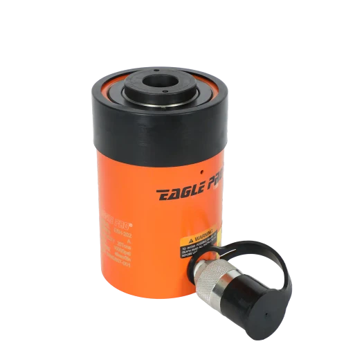 A 20-tonne single-acting hollow piston hydraulic ram with a 49mm stroke, letting rod, cable or bar pass through the centre for pulling and tensioning work. Manufactured to ISO 9001:2018 and meets or exceeds ANSI B30.1.

Spring-loaded ram for controlled retraction
Precision-machined alloy steel, baked enamel
Automatic overload protection
Fits Eagle Pro 3/8" and 1/4" NPT accessories

Description
With nearly 3 decades of manufacturing hydraulic tools for industrial applications, Eagle Pro Hydraulics has become the trusted partners for applications spanning from offshore plant maintenance to mining, infrastructure, commercial & industrial. Eagle Pro Hydraulics are manufactured to ISO 9001:2018 through international quality assurance programs which involve consistent observation of administration, management, manufacturing and production control. Eagle Pro hydraulic cylinders meet or exceed ANSI B30.1. This results in reliable & dependable high-quality products you can count on every time.

Features
Spring loaded ram return system, allowing controlled retraction of the ram.
High strength alloy steel body is precision machined to reduce wear and features a baked enamel finish for durability and corrosion protection.
Pumps have an automatic overload system to help prevent damage to cylinders, pumps and accessories.
Easily adapts to hoses, rams, pumps, spreaders, and other accessories using Eagle Pro 3/8" NPT and 1/4" NPT fittings.
Industrial strengthened seals prevent costly leaks.
Hardened alloy steel guide ring eliminates over travel and provides support for off-centre loads without damaging the cylinder walls.
Eagle Pro ram couplers fitted with dust covers minimising fluid contamination.

Specifications
Cylinder Capacity @ 10,000psi (700 BAR)	20,000kg
Stroke	49.00mm
Effective Cylinder Area	32.8cm2
Oil Capacity	161.00cm3
Collapsed Height	162.00mm
Extended Height	211.00mm