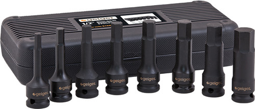 GX12HBSI Geiger 1/2″ Drive 8 Pce AF Hex Bit Impact Socket Set