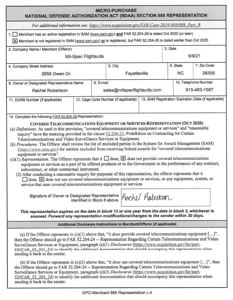 Section 889 Compliance Form Pdf