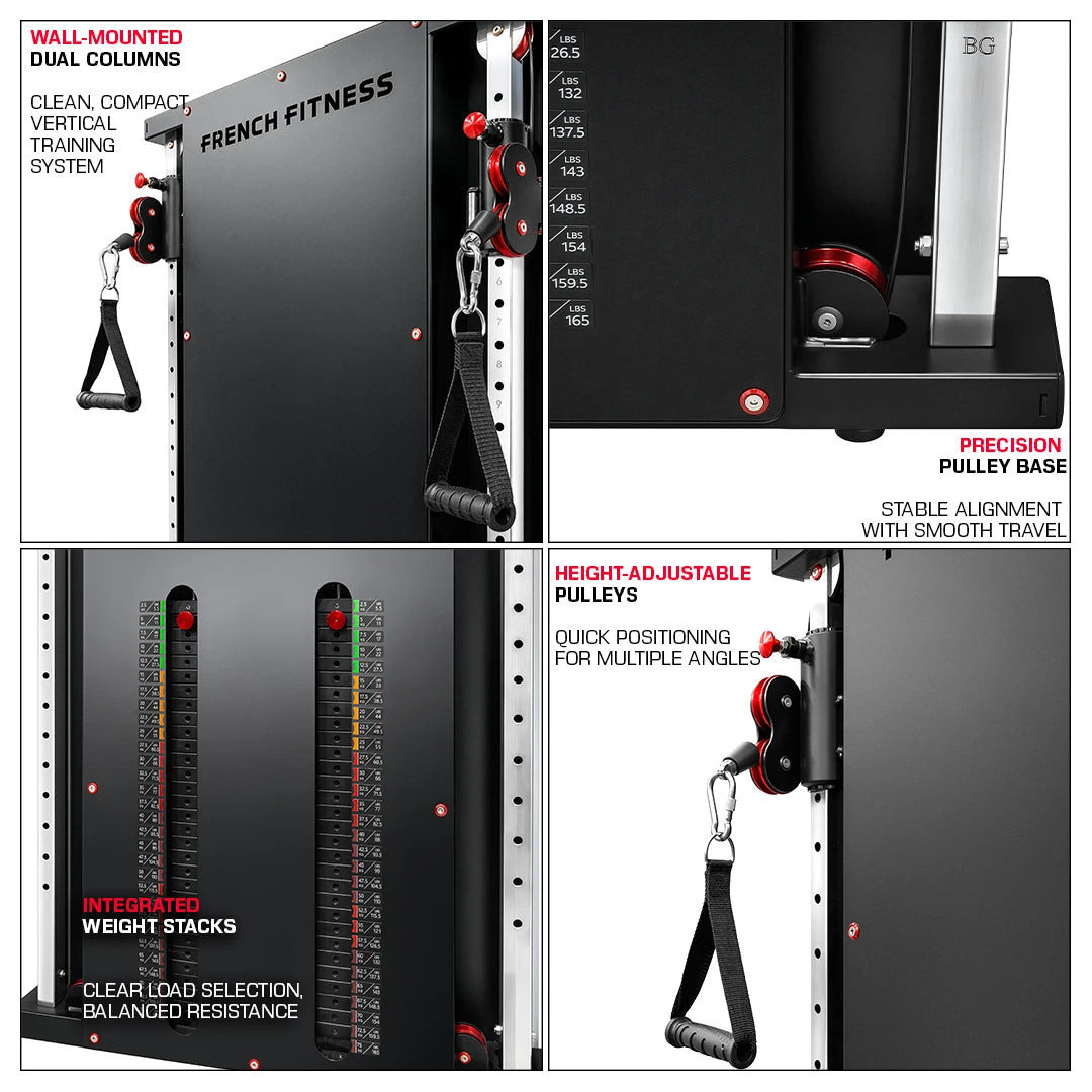 French Fitness Dual Pulley Wall Mounted Cable Column - Thumbnail 2