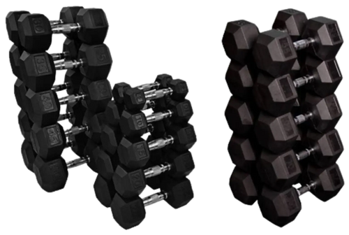 French Fitness Rubber Coated Hex Dumbbell Set 5-75 lbs