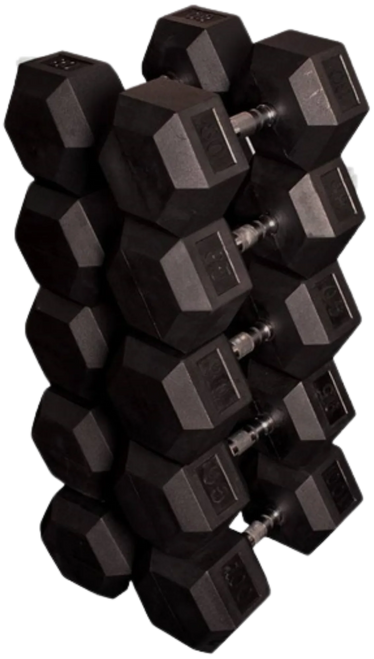 French Fitness Rubber Coated Hex Dumbbell Set 80-100 lbs