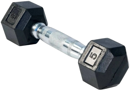 French Fitness Rubber Coated Hex Dumbbell 5 lbs - Single