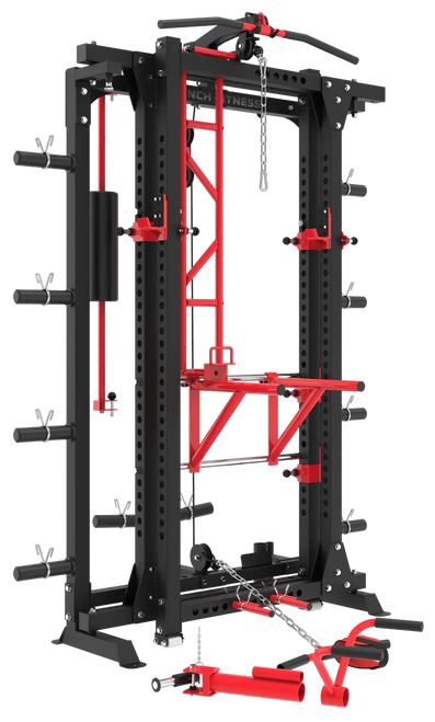 French Fitness Folding Cable Power Rack / Cage, Red/Black