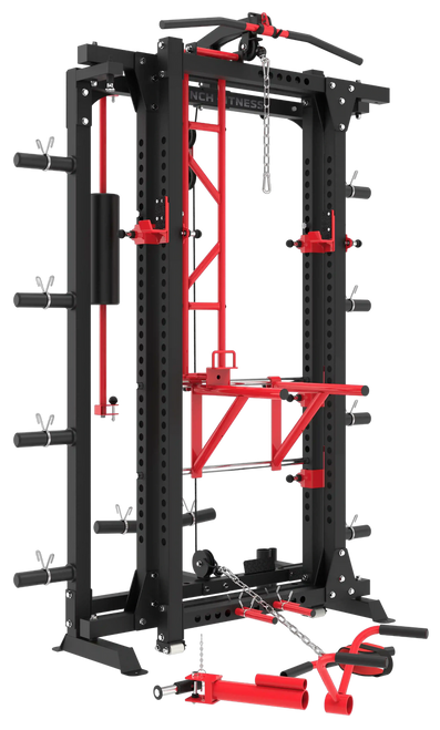 French Fitness Folding Cable Power Rack / Cage, Red/Black