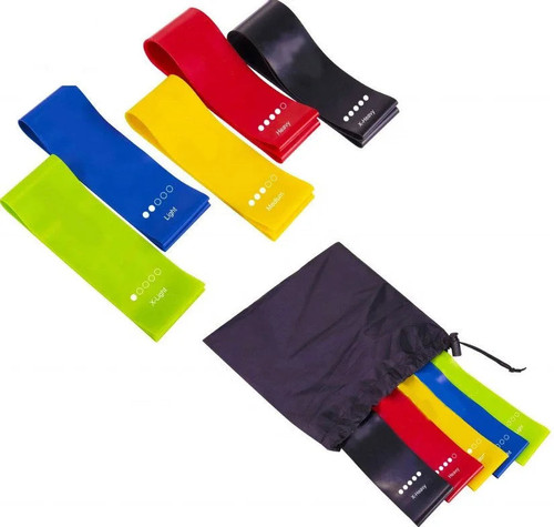 French Fitness Mini Resistance Bands Exercise Loops 600mm x 50mm, Set of 5