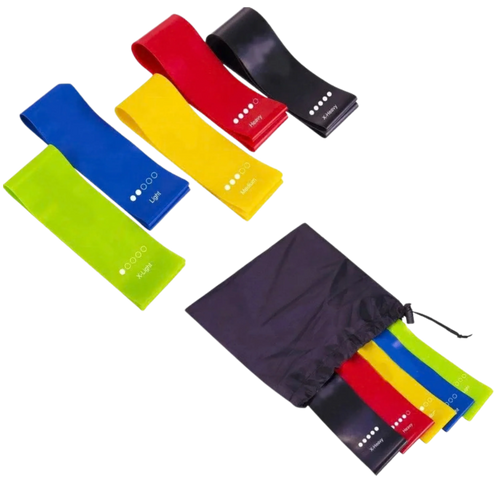 French Fitness Mini Resistance Bands Exercise Loops 600mm x 50mm, Set of 5