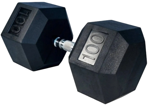 French Fitness Rubber Coated Hex Dumbbell 100 lbs - Single