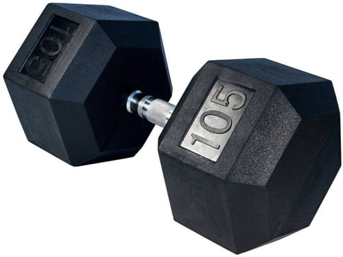 French Fitness Rubber Coated Hex Dumbbell 105 lbs - Single