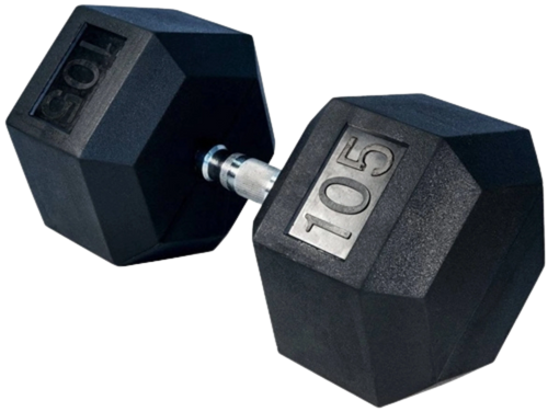 French Fitness Rubber Coated Hex Dumbbell 105 lbs - Single