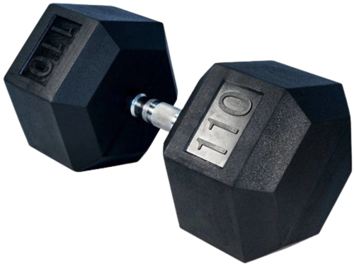 French Fitness Rubber Coated Hex Dumbbell 110 lbs - Single