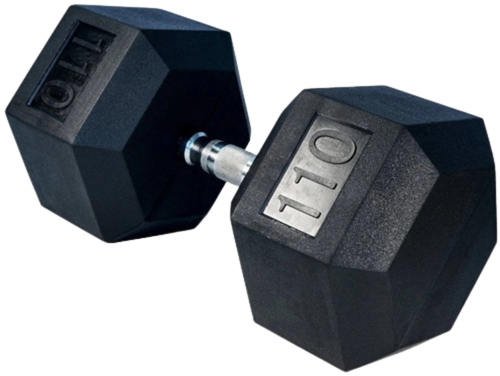 French Fitness Rubber Coated Hex Dumbbell 110 lbs - Single