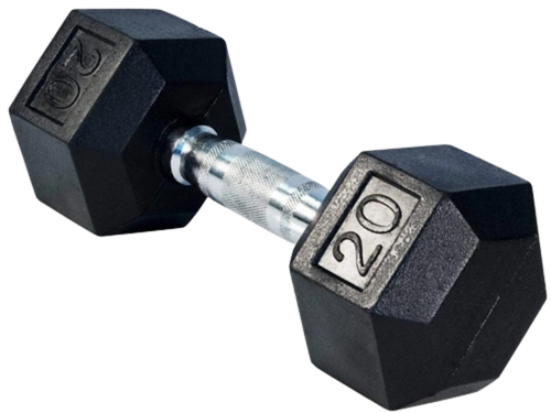 French Fitness Rubber Coated Hex Dumbbell 20 lbs - Single