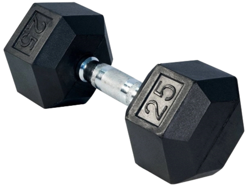 French Fitness Rubber Coated Hex Dumbbell 25 lbs - Single