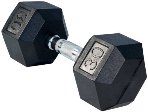 French Fitness Rubber Coated Hex Dumbbell 30 lbs - Single