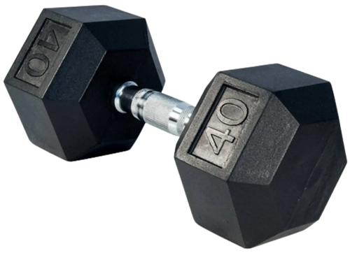 French Fitness Rubber Coated Hex Dumbbell 40 lbs - Single