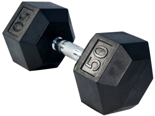 French Fitness Rubber Coated Hex Dumbbell 50 lbs - Single