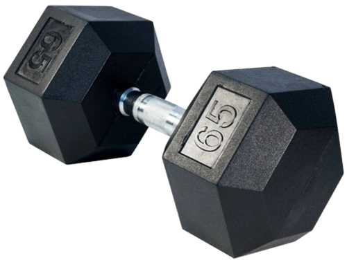 French Fitness Rubber Coated Hex Dumbbell 65 lbs - Single