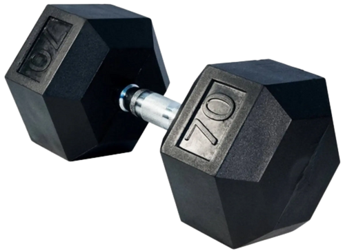 French Fitness Rubber Coated Hex Dumbbell 70 lbs - Single