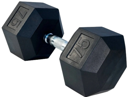 French Fitness Rubber Coated Hex Dumbbell 75 lbs - Single