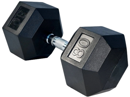 French Fitness Rubber Coated Hex Dumbbell 80 lbs - Single
