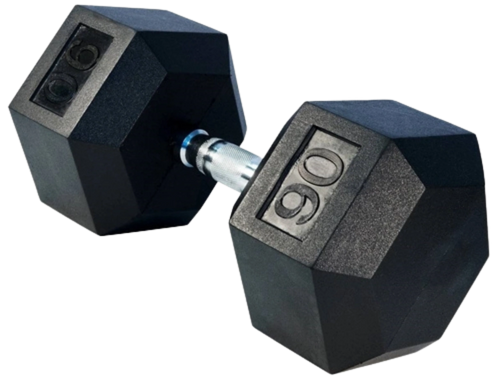 French Fitness Rubber Coated Hex Dumbbell 90 lbs - Single