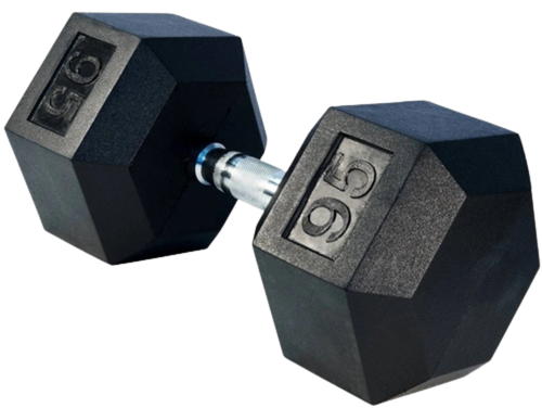 French Fitness Rubber Coated Hex Dumbbell 95 lbs - Single
