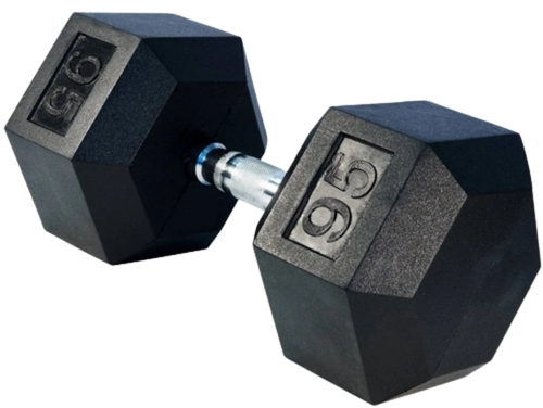 French Fitness Rubber Coated Hex Dumbbell 95 lbs - Single