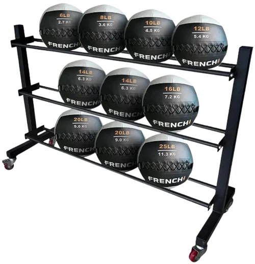 French Fitness Soft Medicine Wall Ball Set of 10 (6 to 25 lbs) w/Rack