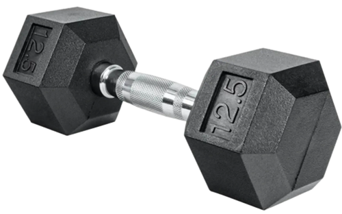 French Fitness Rubber Coated Hex Dumbbell 12.5 lbs - Single