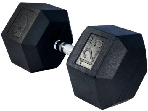 French Fitness Rubber Coated Hex Dumbbell 125 lbs - Single