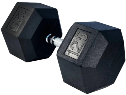 French Fitness Rubber Coated Hex Dumbbell 125 lbs - Single
