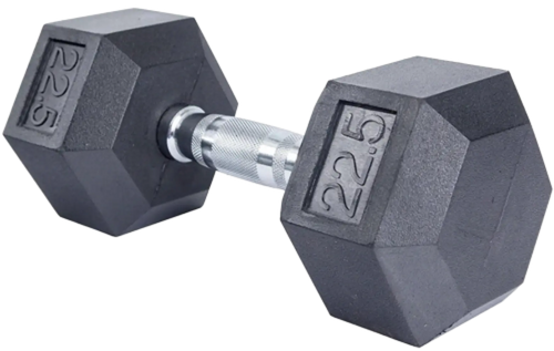 French Fitness Rubber Coated Hex Dumbbell 22.5 lbs - Single