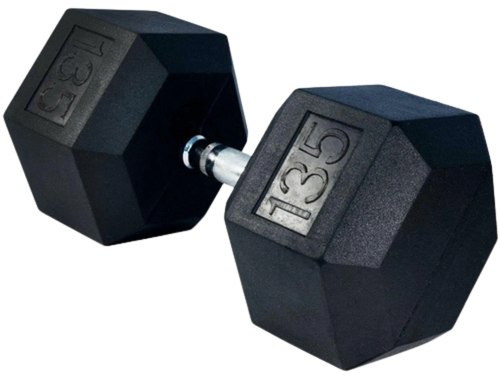 French Fitness Rubber Coated Hex Dumbbell 135 lbs - Single