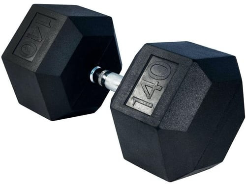 French Fitness Rubber Coated Hex Dumbbell 140 lbs - Single