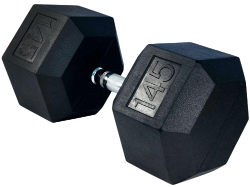 French Fitness Rubber Coated Hex Dumbbell 145 lbs - Single