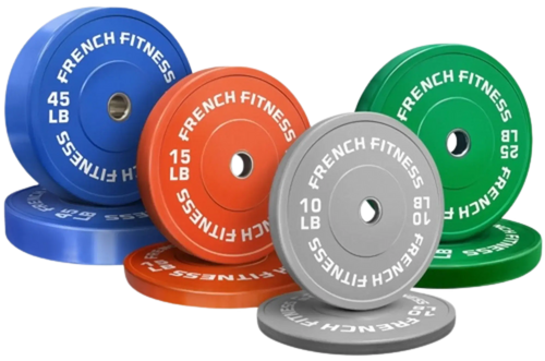 French Fitness Olympic Colored Bumper Plate Set 190 lbs